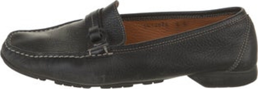 Ferragamo Leather Loafers Blue Gancini Logo Round-Toes