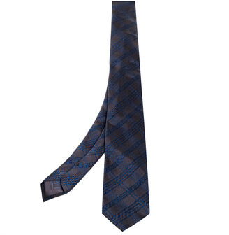Brioni Grey & Blue Jacquard Check Silk Tie