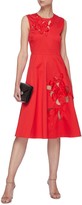 Thumbnail for your product : Oscar de la Renta Cut Out Floral Applique Sleeveless A-line Cotton Blend Dress