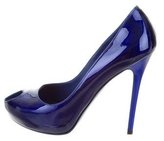 Thumbnail for your product : Alexander McQueen Patent Leather Peep-Toe Pumps