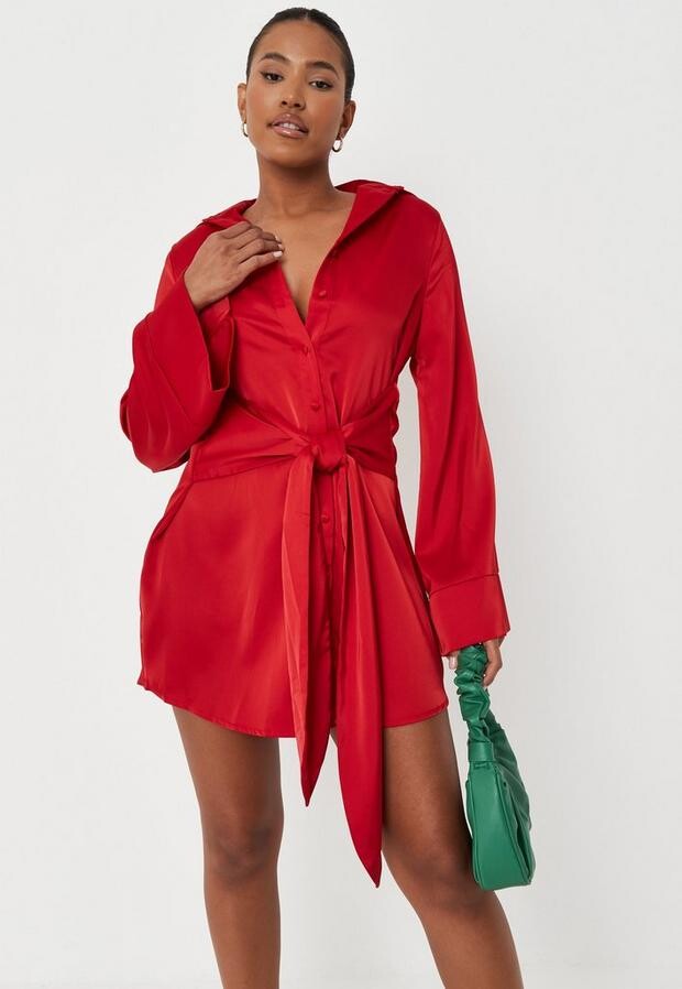 red button up dress