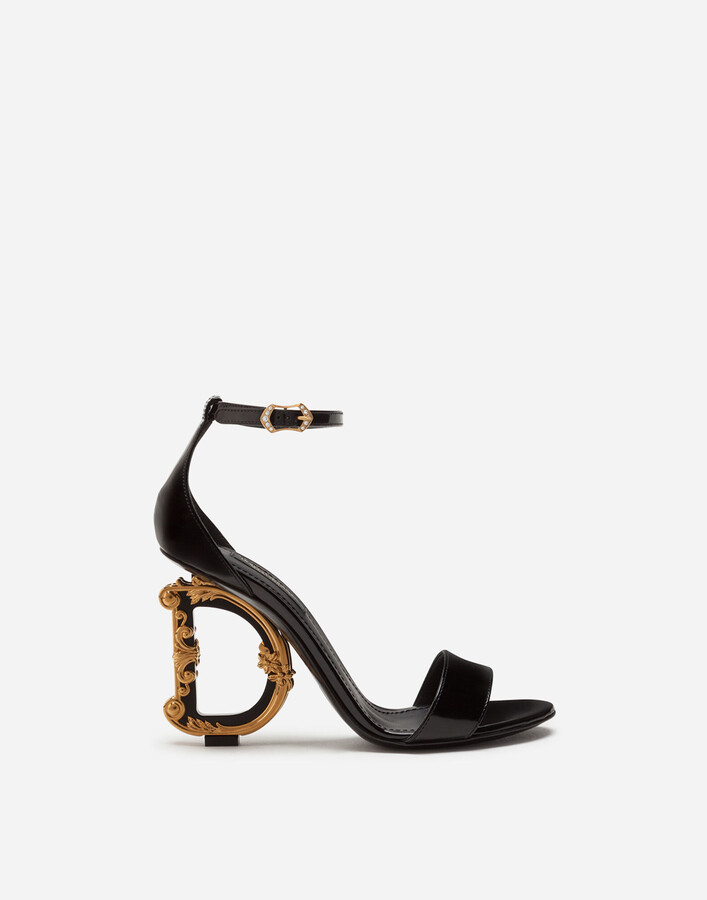 Dolce & Gabbana Polished Calfskin Sandals With Baroque Heel - ShopStyle
