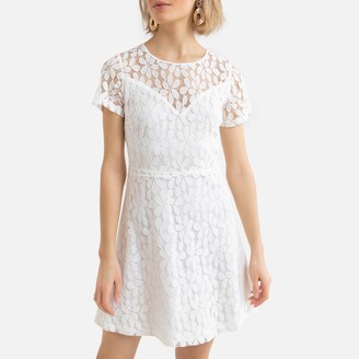 Molly Bracken Lace Mini Dress with Crew Neck in Cotton Mix