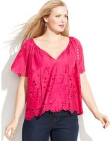 Thumbnail for your product : MICHAEL Michael Kors Size Short-Sleeve Eyelet Blouse