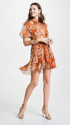 Nicholas Orange Floral Ruffle Cascade Dress