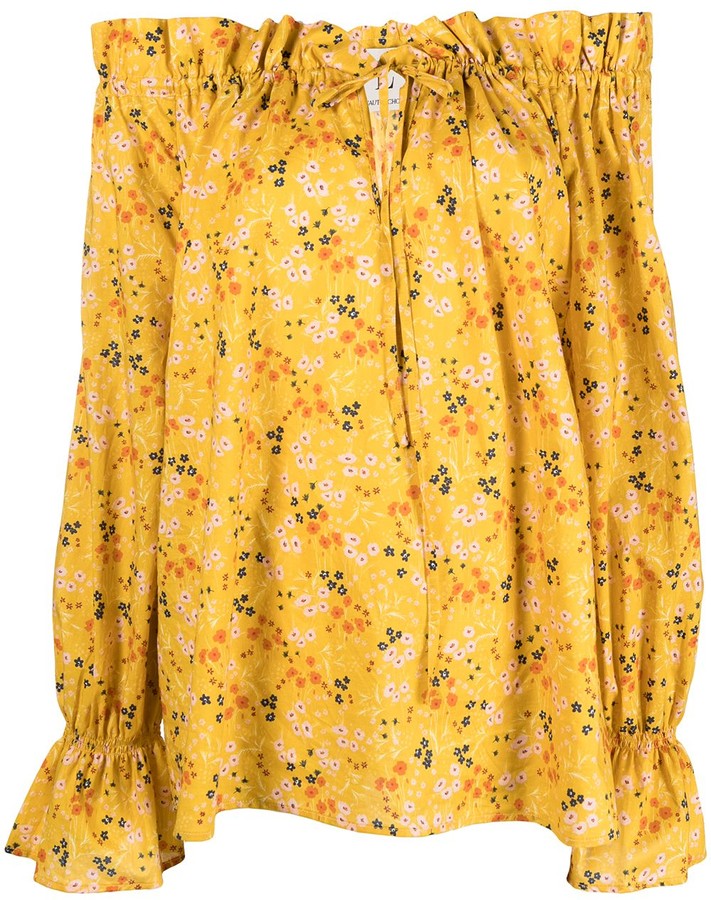 yellow open shoulder top