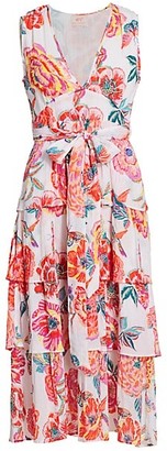 Banjanan Eliza Floral Tier-Skirt Tie-Waist Midi Dress