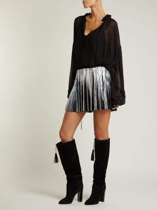 Balmain Holographic Pleated Voile Mini Skirt - Womens - Black Multi