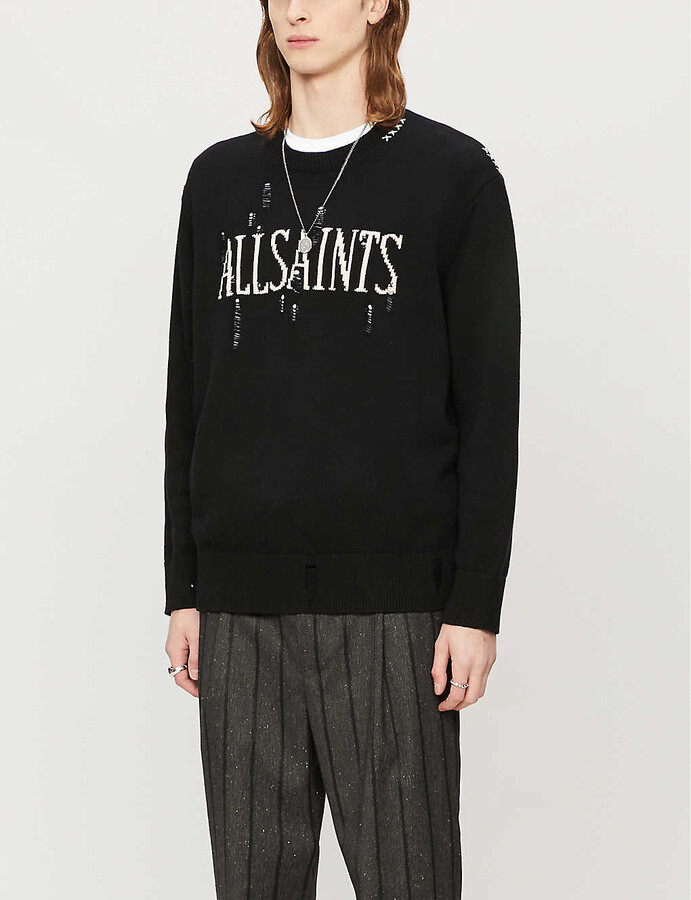 AllSaints Destroy Saints cotton jumper - ShopStyle Crewneck Sweaters