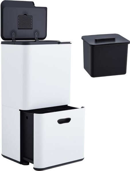 Nasitip 16GalKitchenTrashCan,2Compartment(33L+28L)GarbageCanwithCompostBin,StainlessSteelGarbageCanwithRemovableInnerBucket,White