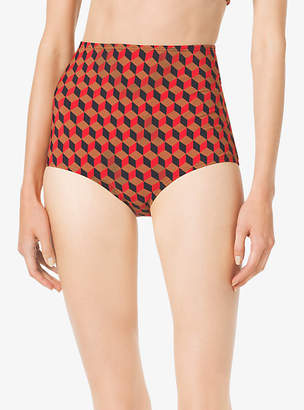 Michael Kors Deco Hexagon High-Waist Bikini Bottom