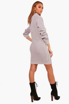 boohoo Roll Neck Cable Knitted Dress