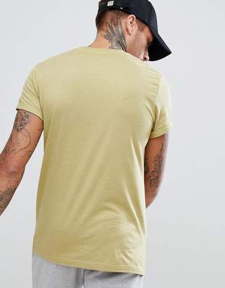 ASOS Crew Neck T-Shirt With Roll Sleeve In Green Marl