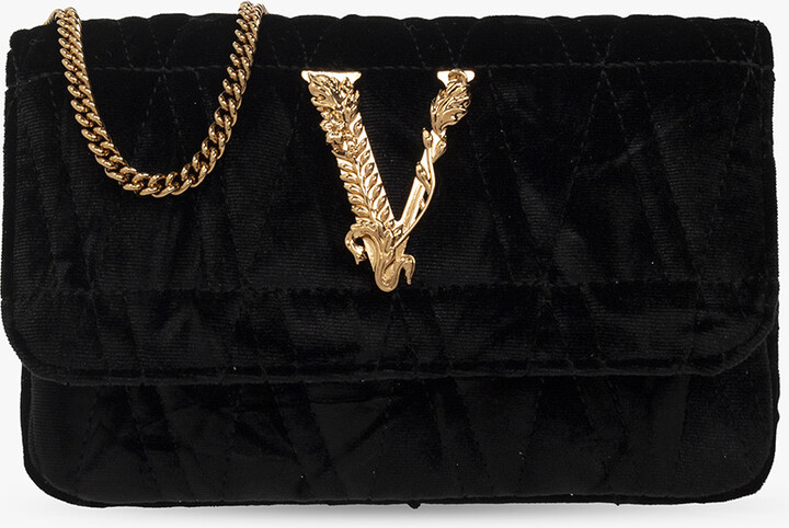 Versace Mini Virtus Quilted Velvet Evening Bag Black/ Versace Gold