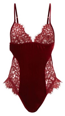 Coco de Mer Eugenia Chantilly-lace And Velvet Bodysuit - Red