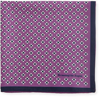 Ermenegildo Zegna Geometric Cross Silk Pocket Square, Purple