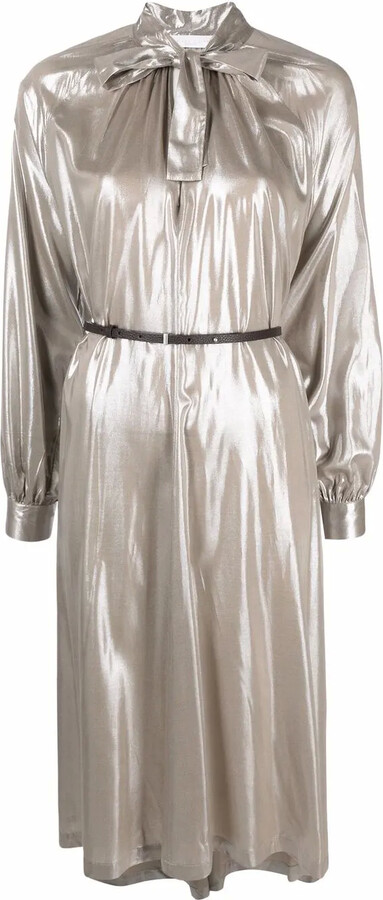 Fabiana Filippi Metallic Pussy-Bow Collar Dress