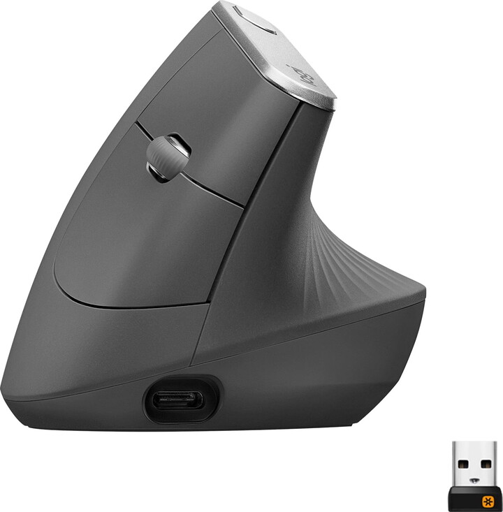 Logitech MX Vertical Wireless Mouse – Ergonomic Design Reduces Muscle Strain, Rechargeable, Graphite
