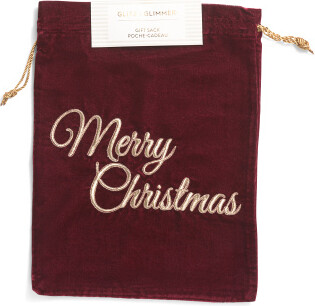 TJMAXX Velvet Merry Christmas String Pouch, Polyester/Gold