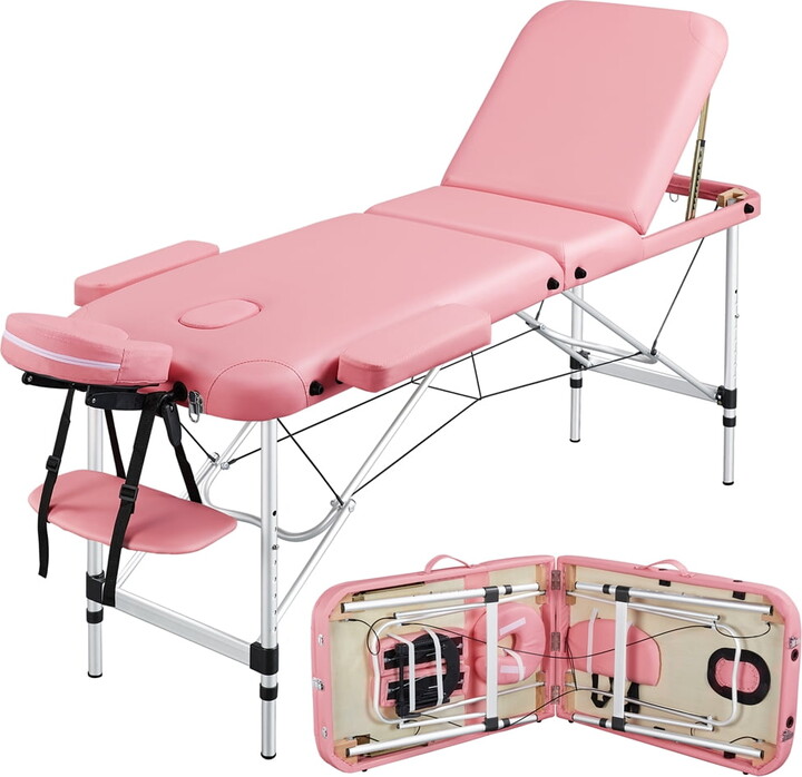 Alden Design SmileMart 3-Fold Adjustable Aluminum Massage Table, 84", Pink
