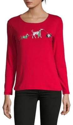 Karen Scott Petite Holiday Dogs Long-Sleeve Top