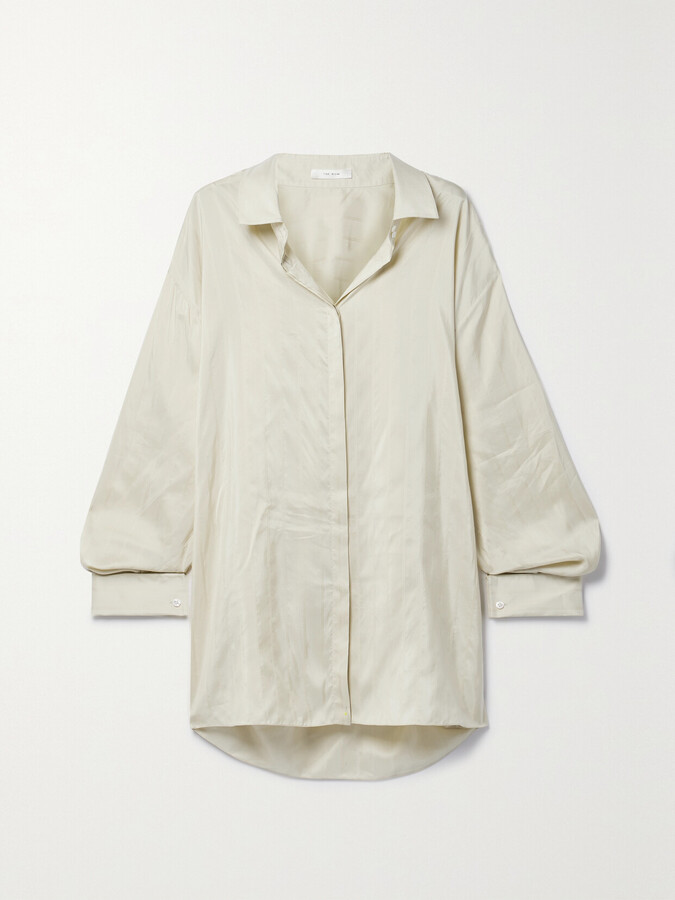 The Row Nomoon Oversized Embroidered Striped Silk Shirt - Off-white