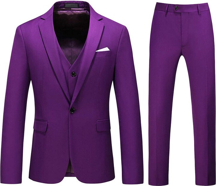Youthup Mens 3 Piece Suit Formal Business Slim Fit Suits 1 Button Solid ...