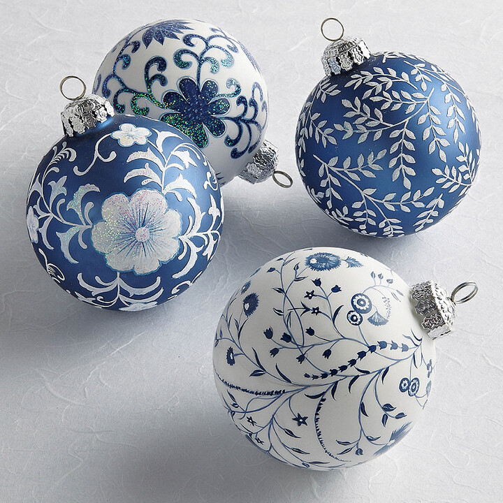 Set of 4 Chinoiserie Matte Glass Ornaments