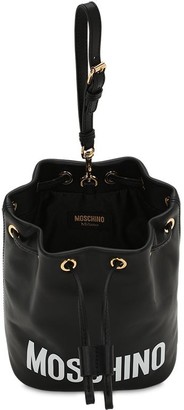 Moschino Logo Printed Leather Bucket Bag