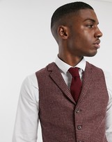 Thumbnail for your product : ASOS DESIGN slim suit suit vest in burgundy and gray 100% lambswool puppytooth