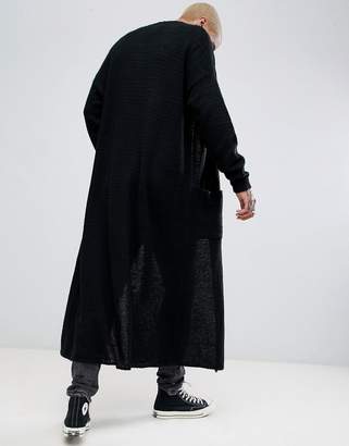 ASOS Design Textured Super Longline Cardigan In Black