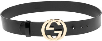 Gucci Black Leather Interlocking G Buckle Belt 90CM