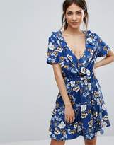 Thumbnail for your product : New Look Wrap Front Floral Print Skater Dress