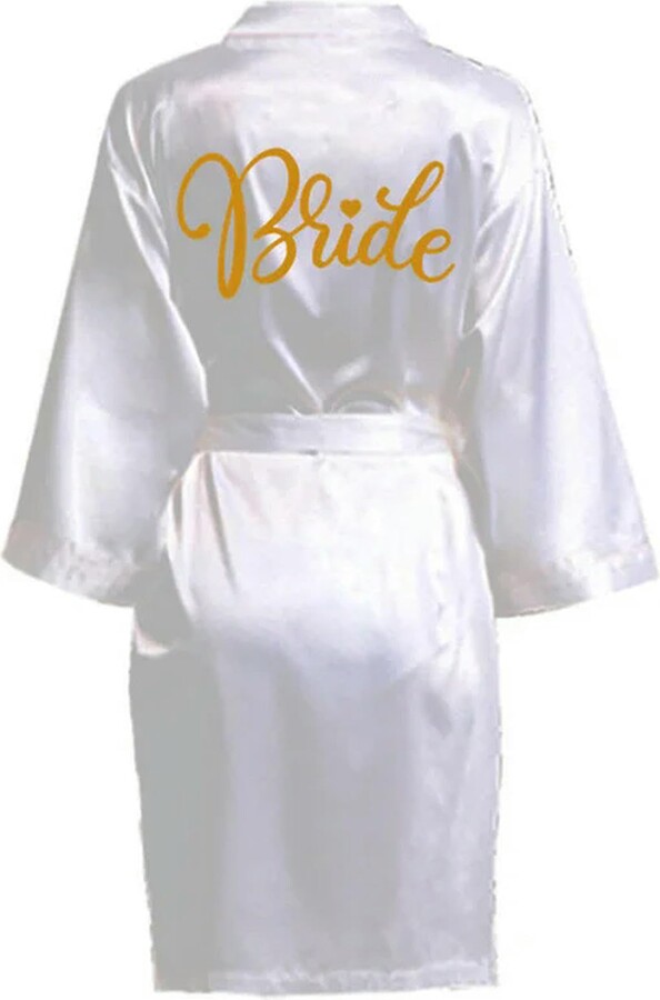 MdybF Dressing Gown Wedding Party Team Bride Robe With Black Letters