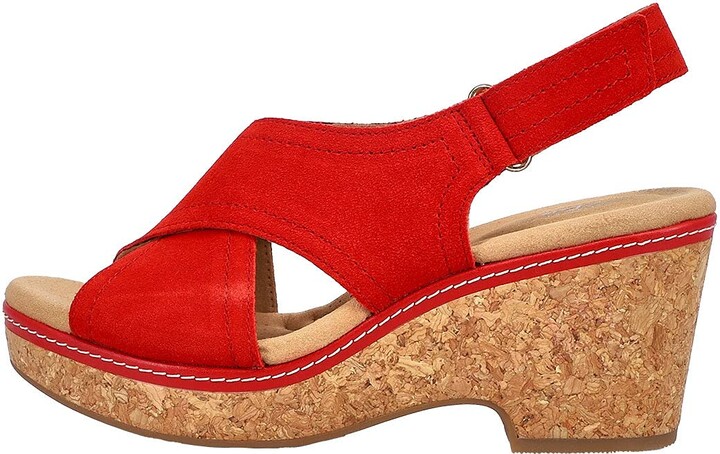 clarks red wedges