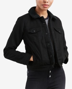 womens black denim sherpa jacket