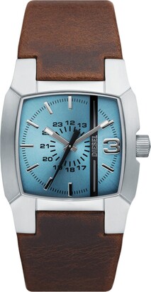 Blue Dial Brown Leather Strap Mens Watch | ShopStyle