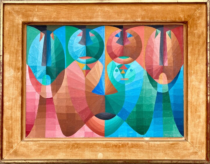 Tony Gonnet, Jewel coloured vibrant op art abstract geometric painting French 1960s, 1968