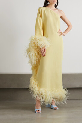 Taller Marmo Ubud One-shoulder Feather-trimmed Crepe Maxi Dress - Pastel yellow - IT36