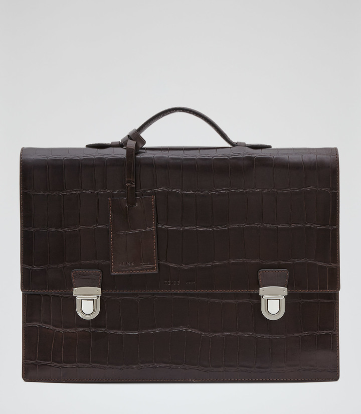 Reiss Patas TEXTURED LEATHER BRIEFCASE DARK BROWN ShopStyle Bags