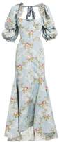 Thumbnail for your product : Brock Collection Olaria Floral Print Bustier Cotton Blend Gown - Womens - Blue