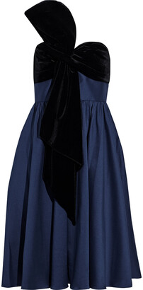 Badgley Mischka Strapless Bow-embellished Velvet Gown