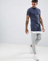 Thumbnail for your product : ASOS Design DESIGN super longline muscle fit t-shirt with stretch and contrast hem extender in gray