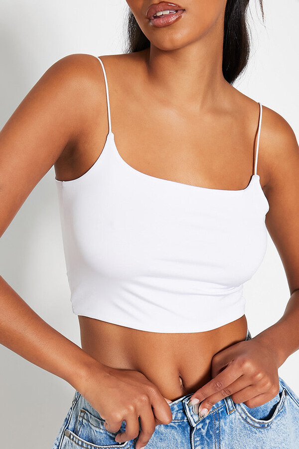 I SAW IT FIRST White Slinky Spaghetti Strap Crop Top - ShopStyle