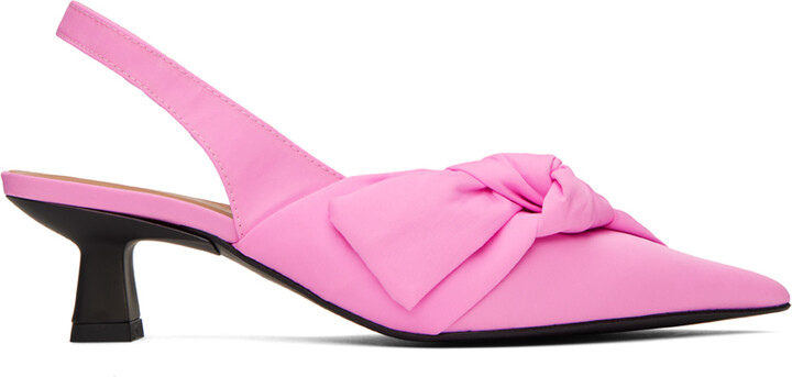 Ganni Pink Soft Bow Slingback Heels - ShopStyle