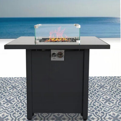 Latitude Run Powder-Coated Metal Fire Pit with Smoked Glass Lid Durable and Versatile for Outdoor Gatherings and Cozy Evenings.