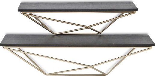 HomeRoots HomeRootsSetOfTwoBlackAndGoldWoodAndMetalModernWallMountedAccentShelves