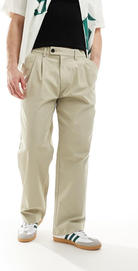 Jack and Jones bill wide fit pleated pants in beige