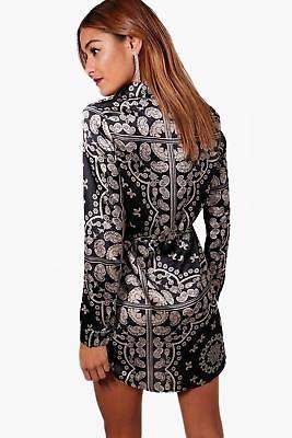 boohoo NEW Womens Scarf Print Luxe Satin Shirt Dress in Polyester