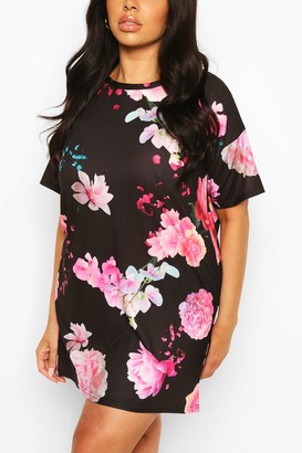 boohoo Plus Floral Oversized Tshirt Dress